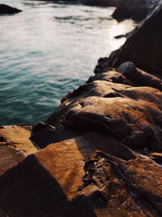 brown rock near body of water during daytime in Rishikesh India