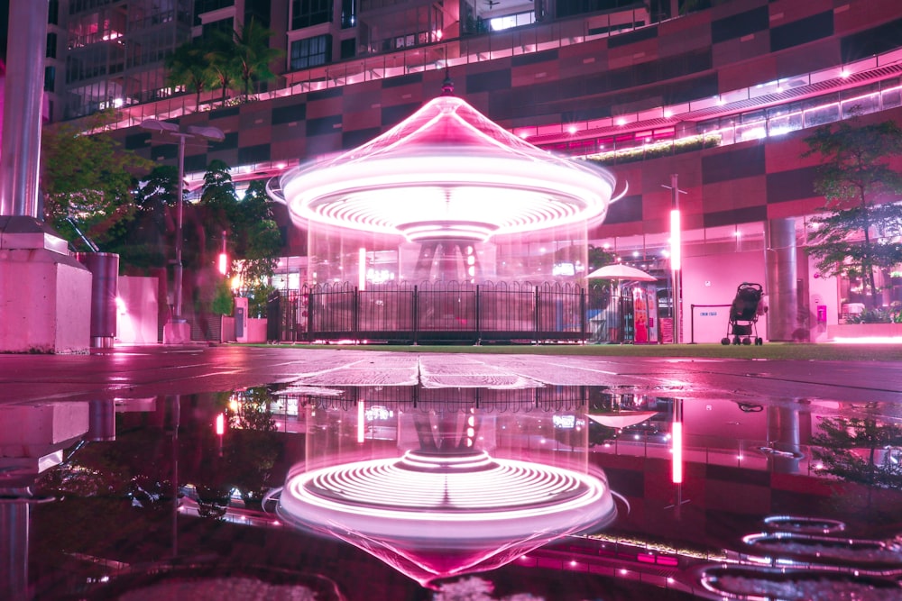 time lapse photography of water fountain during night time