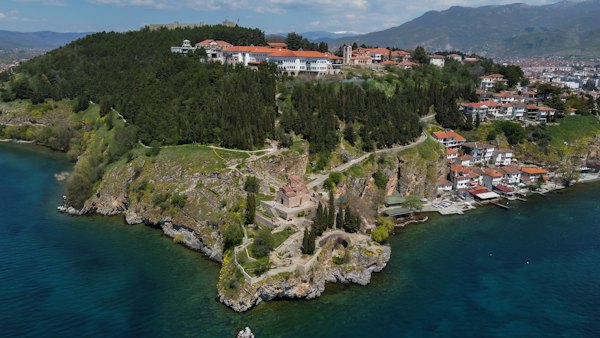 The old town on its hill above the lake — Ohrid, North Macedonia