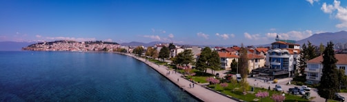 Panoramic view of the Loutraki promenade.