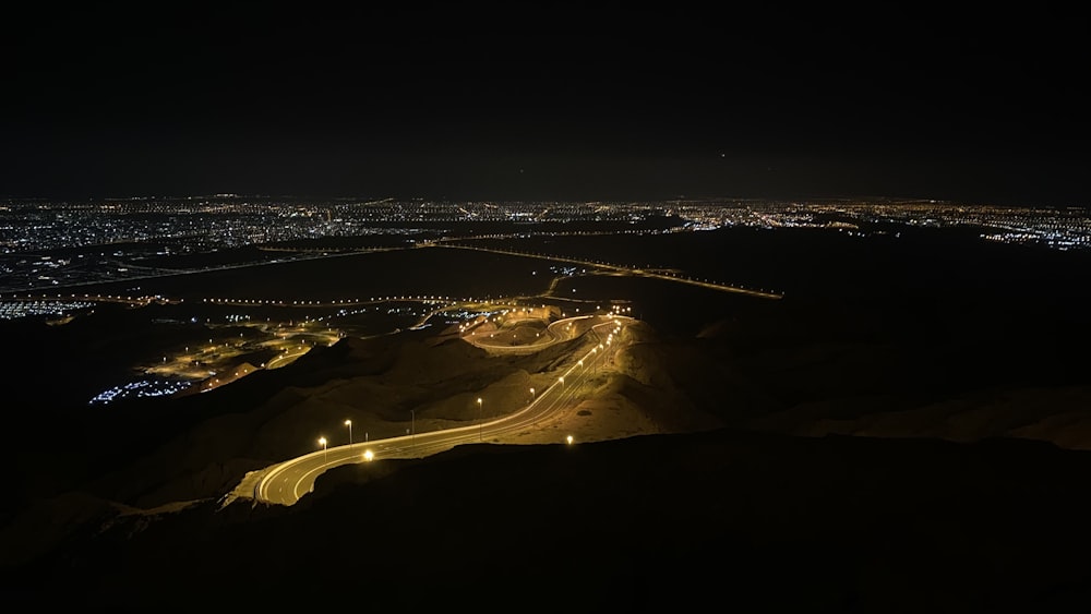 aerial view of city during night time