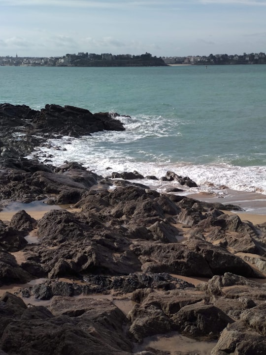 brown rocks on seashore during daytime in Saint-Malo France