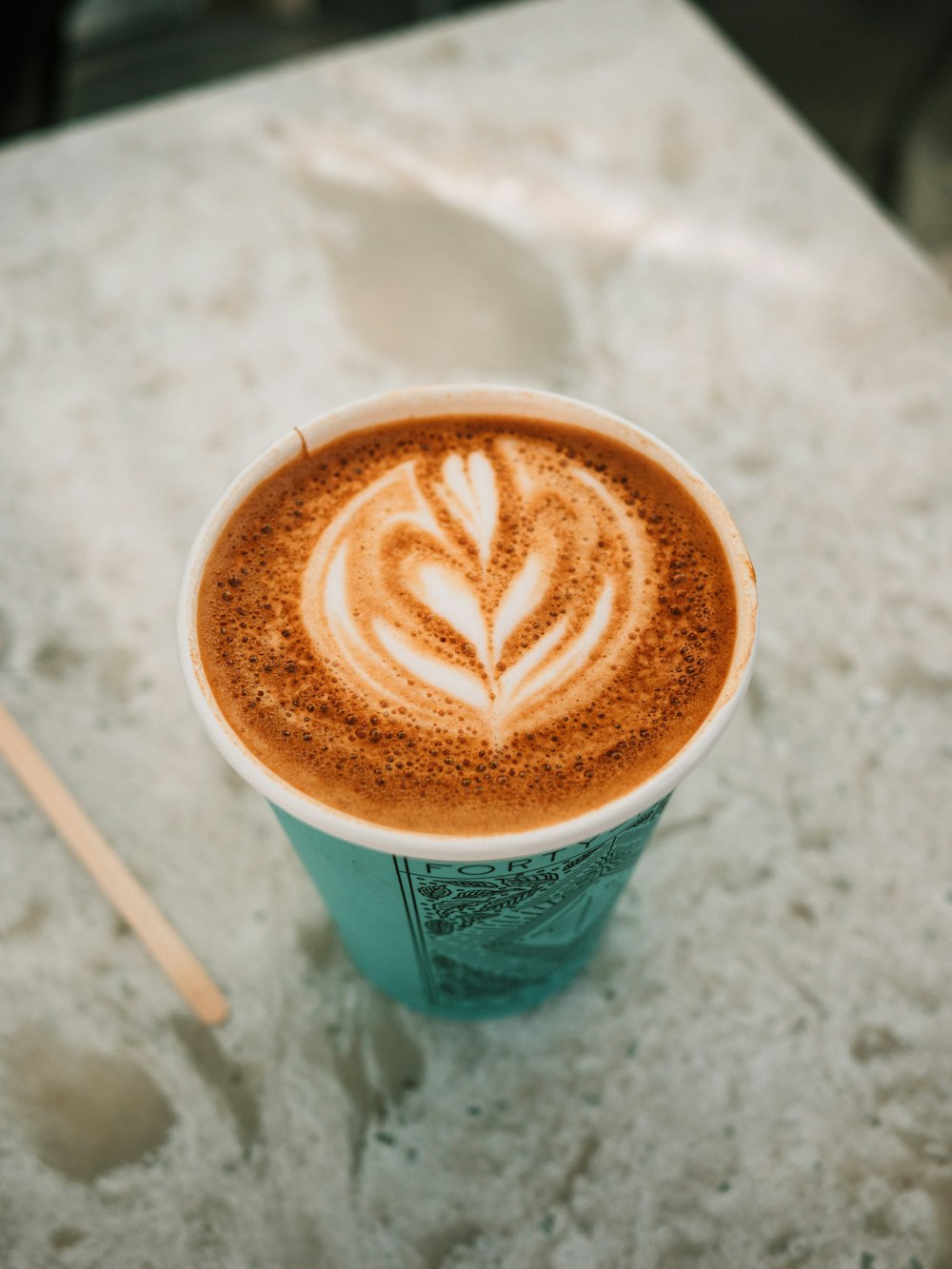 blue and white coffee cup