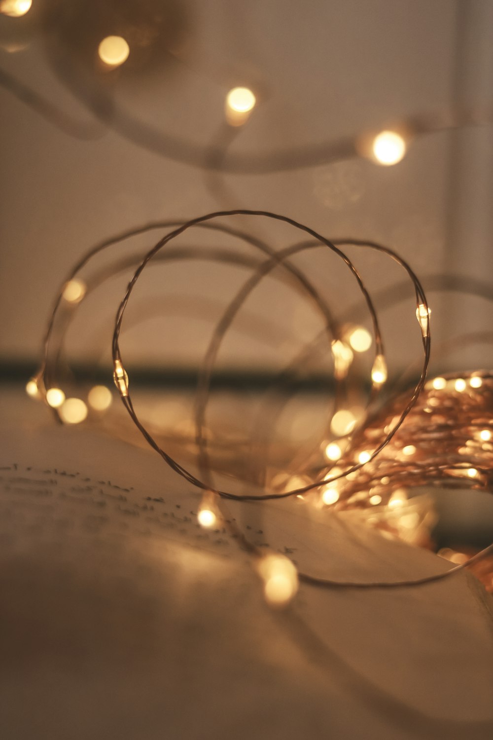 yellow string lights on brown surface