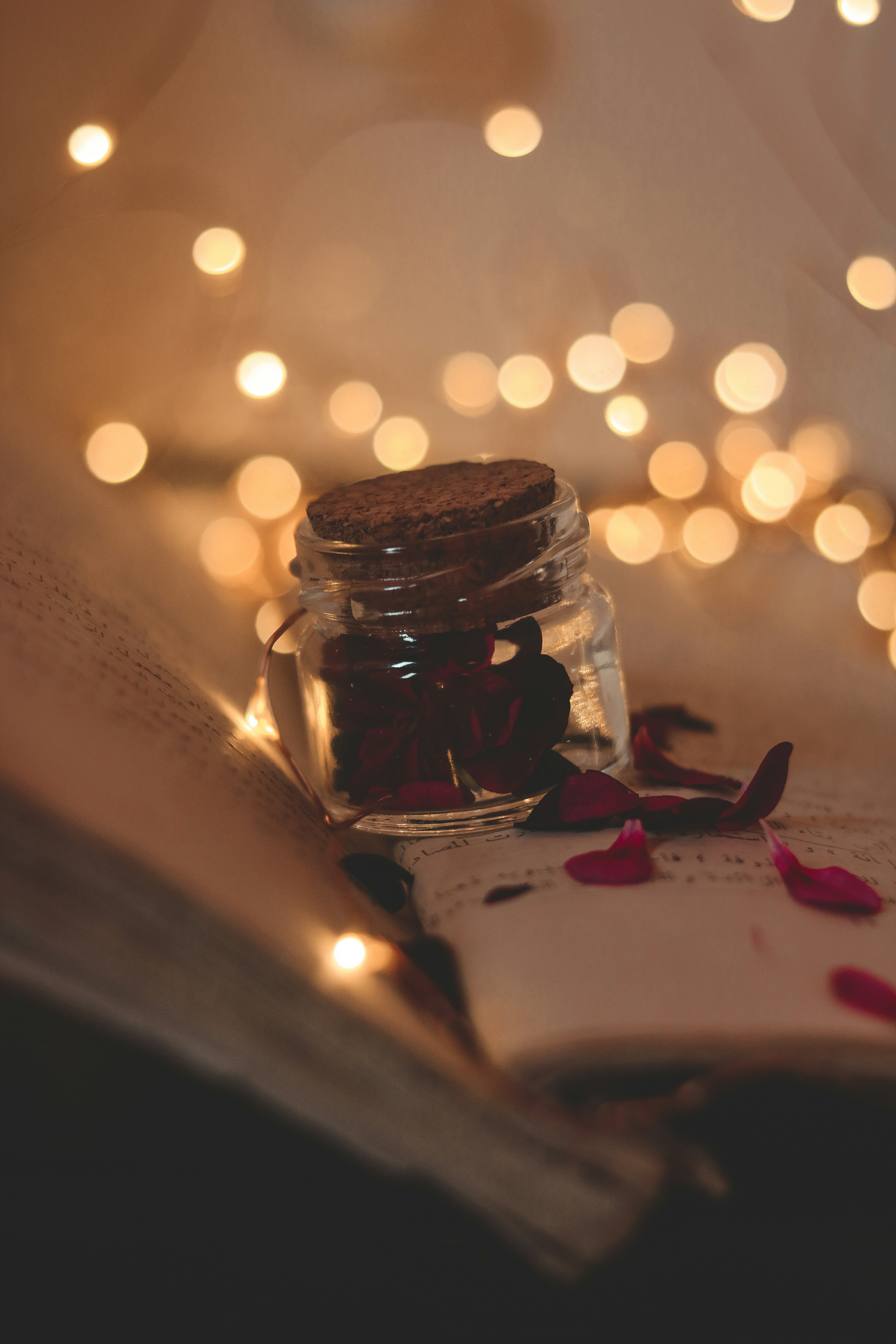 clear glass jar with white string lights