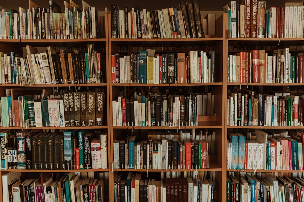 brown wooden book shelf with books