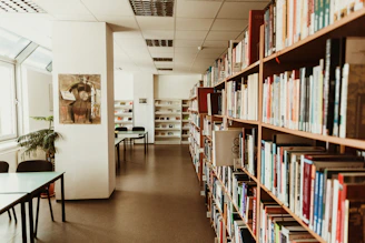books on shelves in library