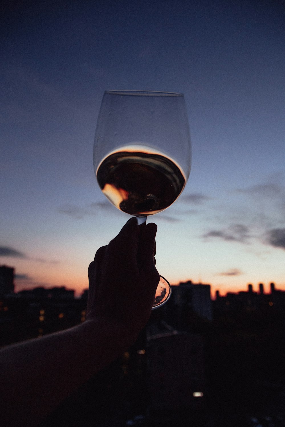 person holding clear wine glass during sunset