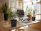 A sleek wooden office desk with a laptop and a small plant, bathed in natural light.