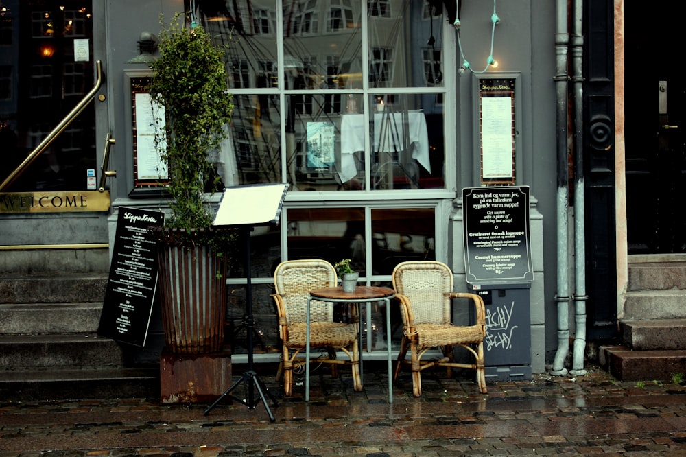 brown wooden chair near white table