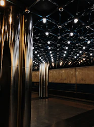 Commercial space featuring a smooth, high-gloss epoxy floor with subtle metallic accents.