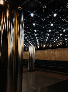Commercial space featuring a smooth, high-gloss epoxy floor with subtle metallic accents.