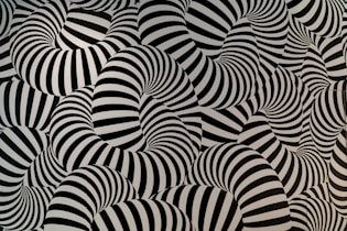 black and white striped textile resembling skeins of yarn with no beginning or end