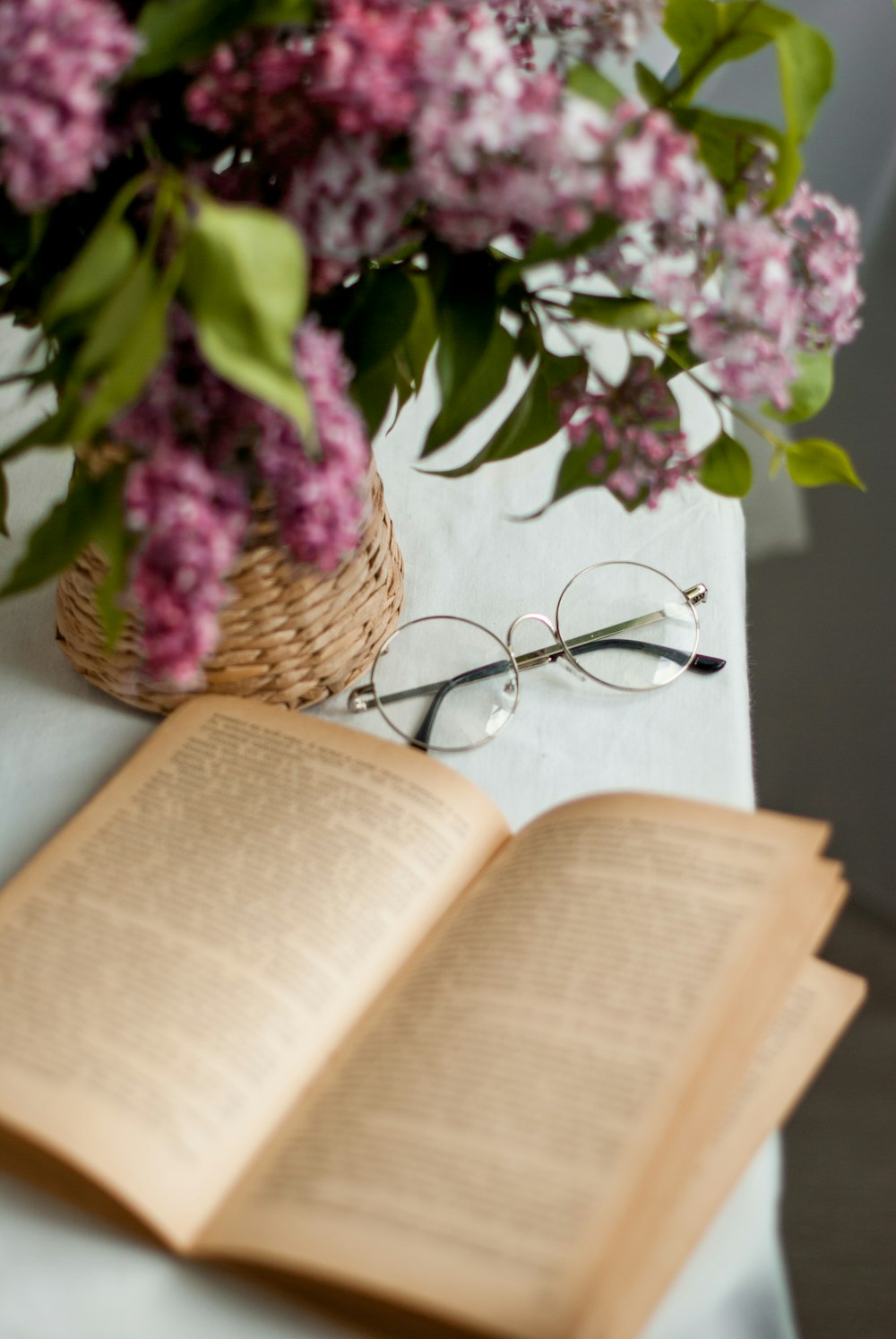 purple flowers on book page