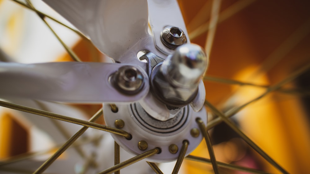 white and silver bicycle wheel