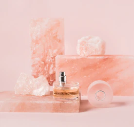 Blocks of Himalayan salt stacked neatly on rustic wooden shelves