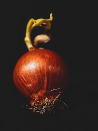 red onion on black background
