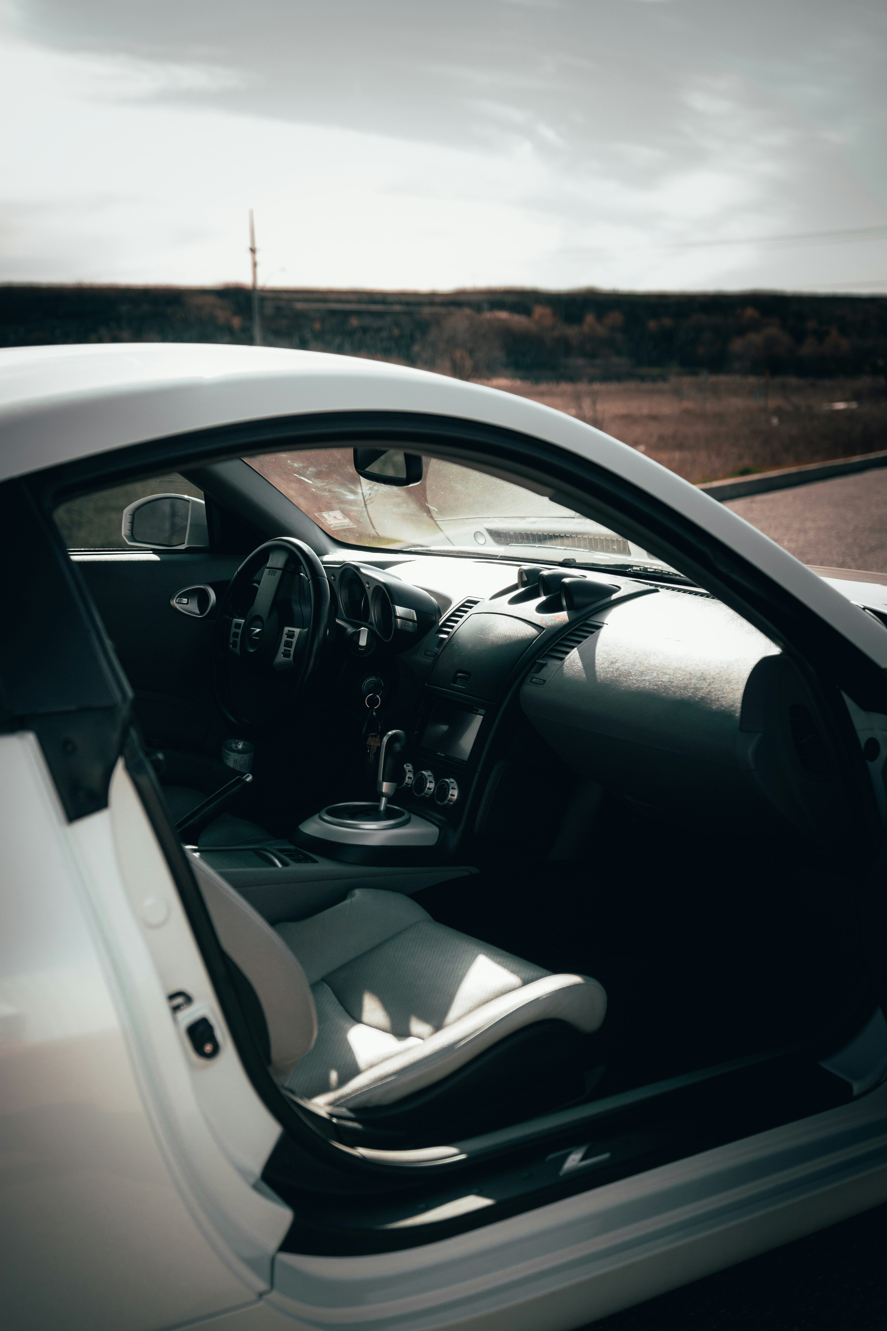 black and white car steering wheel