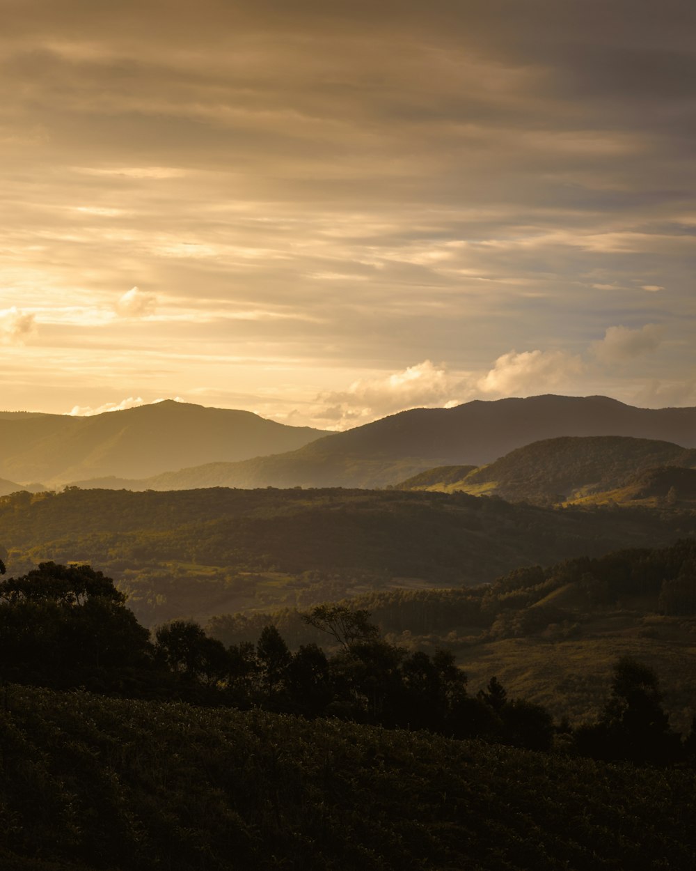 silhouette of mountains during sunset