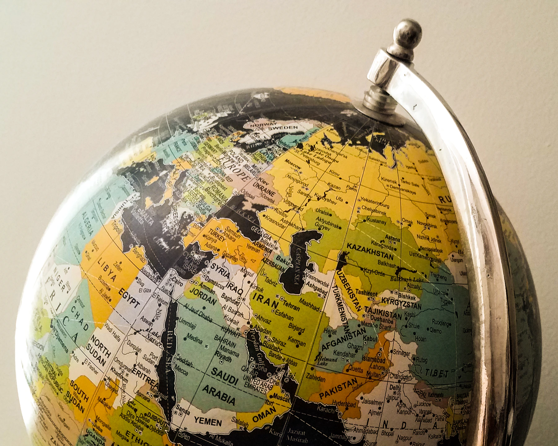 Blue and yellow desk globe