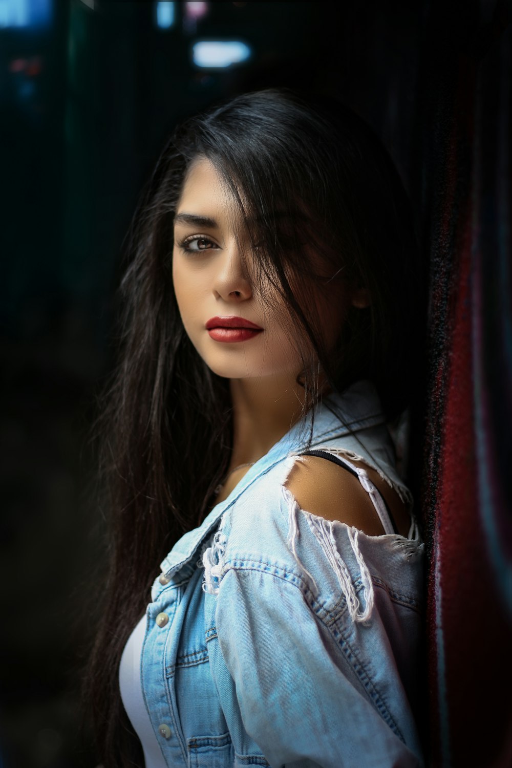 woman in blue denim jacket