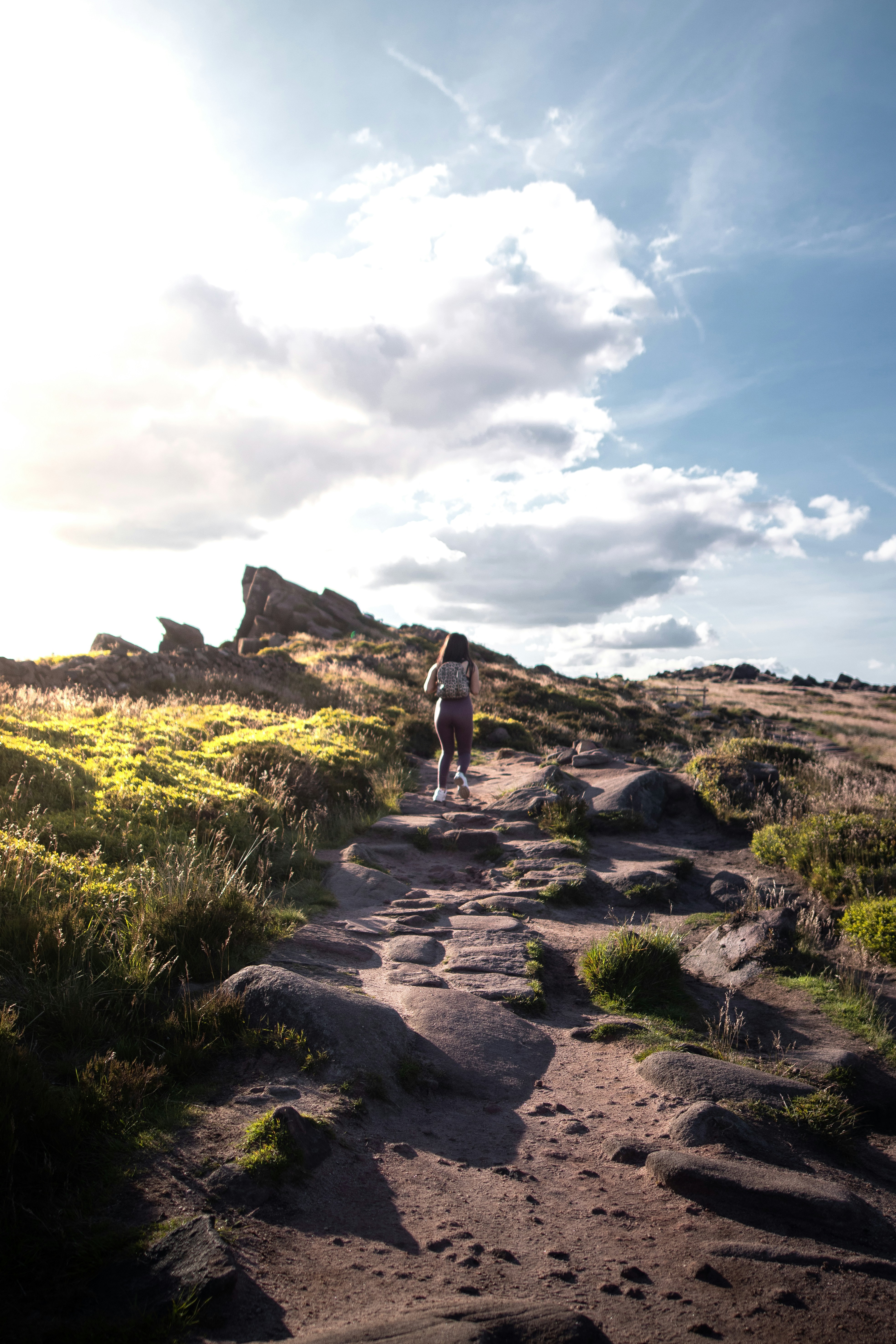 person standing on rock near green grass field during daytime