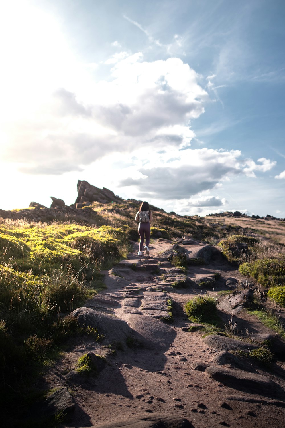 person standing on rock near green grass field during daytime