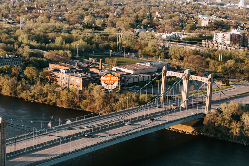 aerial view of bridge over river during daytime