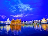 A serene temple courtyard bathed in golden sunlight during early morning prayers.