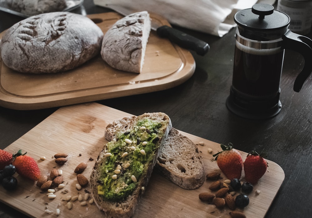 sliced bread on brown wooden chopping board