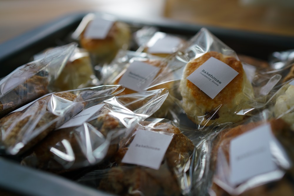 brown and white bread in pack