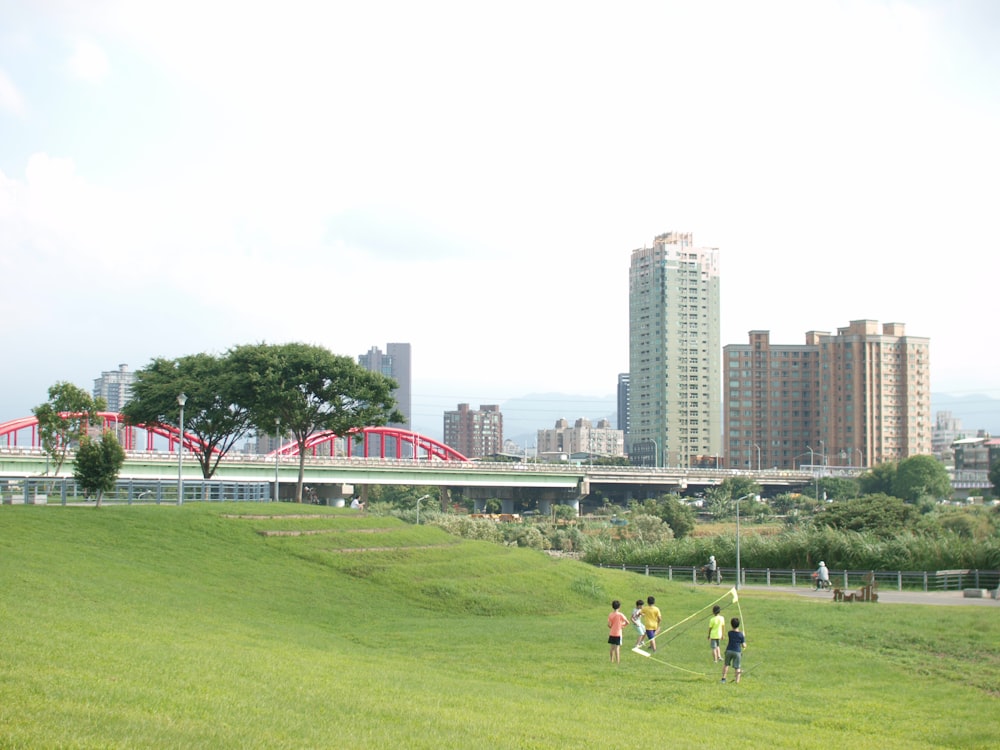 people playing soccer on green grass field during daytime