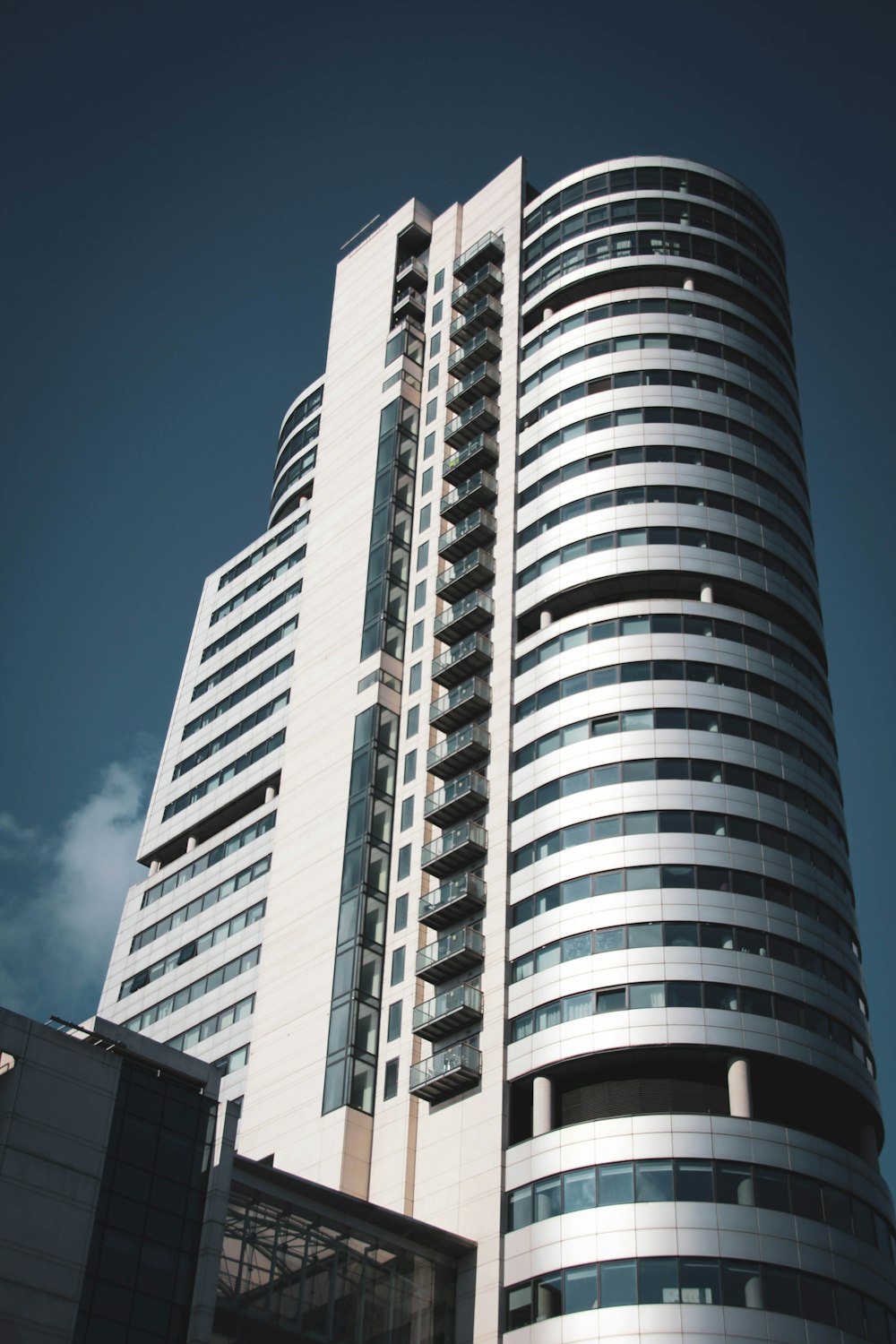 white and blue concrete building