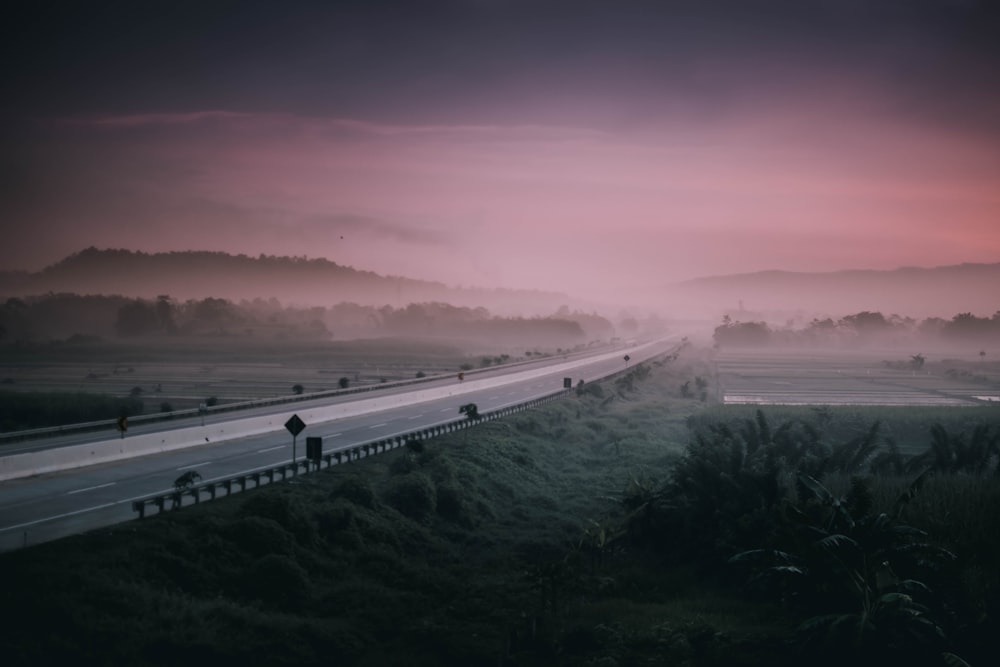 aerial view of road during sunset