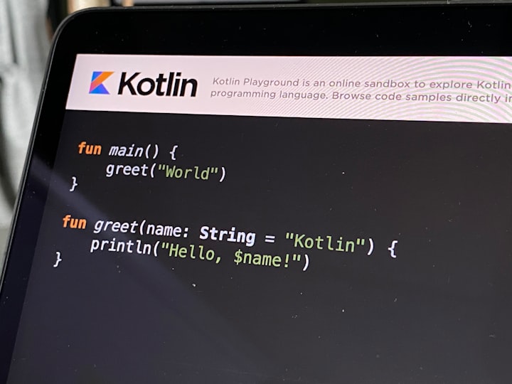 A simple "Hello World!" program, written in Kotlin on the Kotlin Playground website. Also I took this picture.