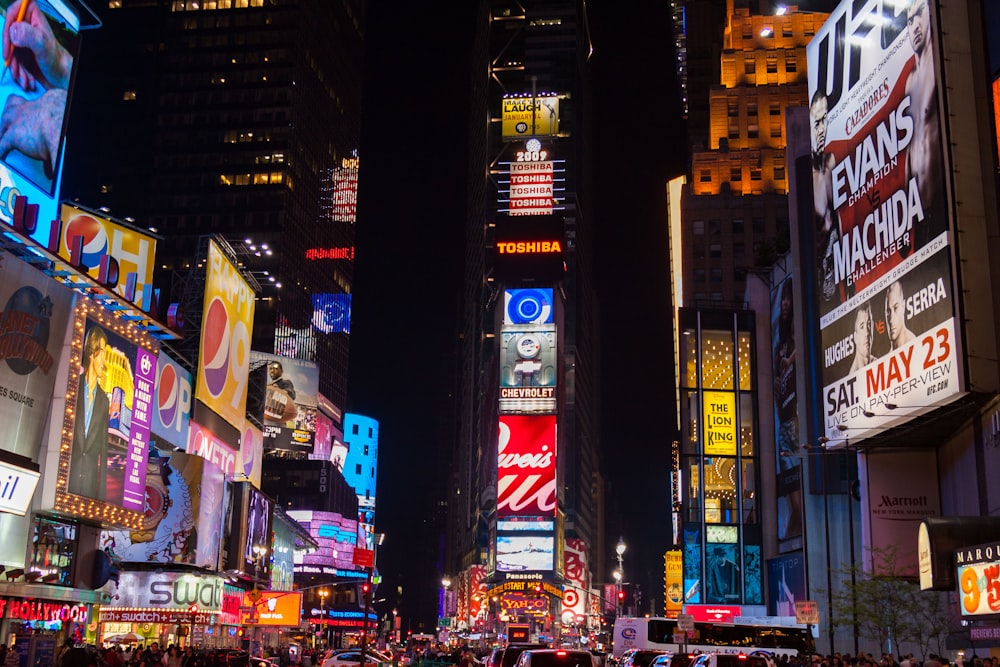 new york times square during night time