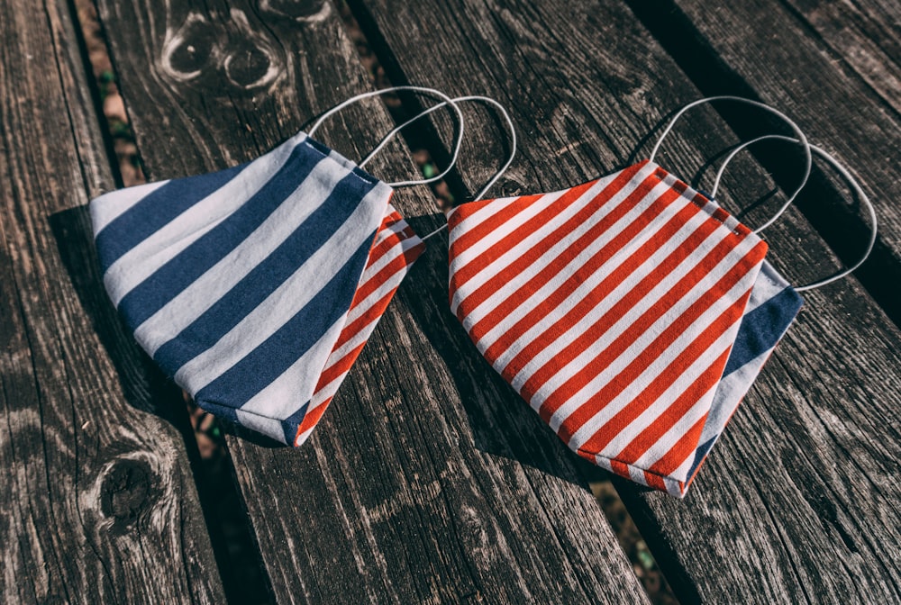 white red and blue striped tote bag