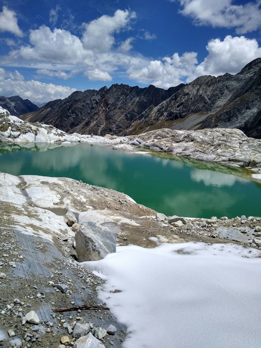 lake in the middle of mountains during daytime