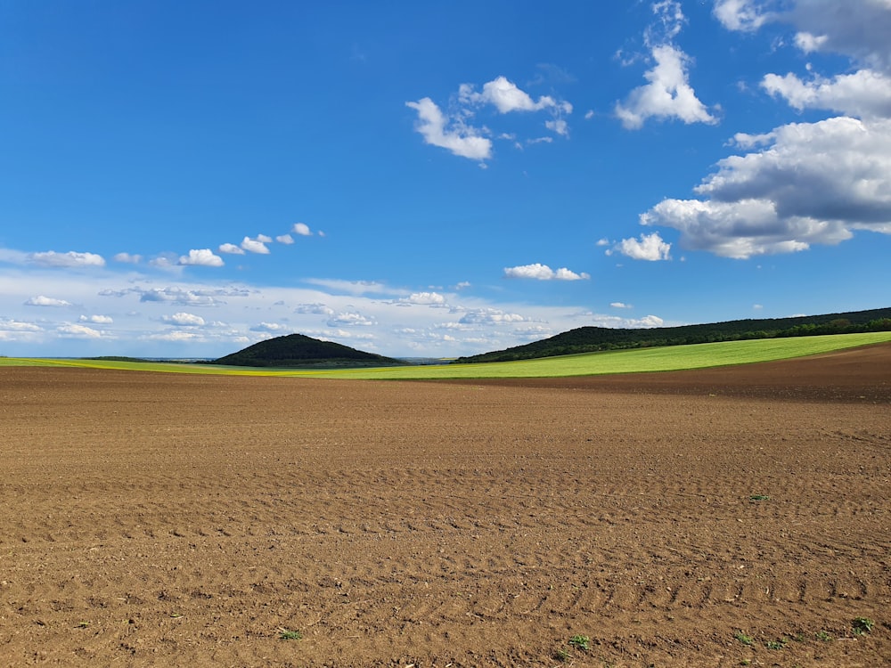 brown field under blue sky and white clouds during daytime