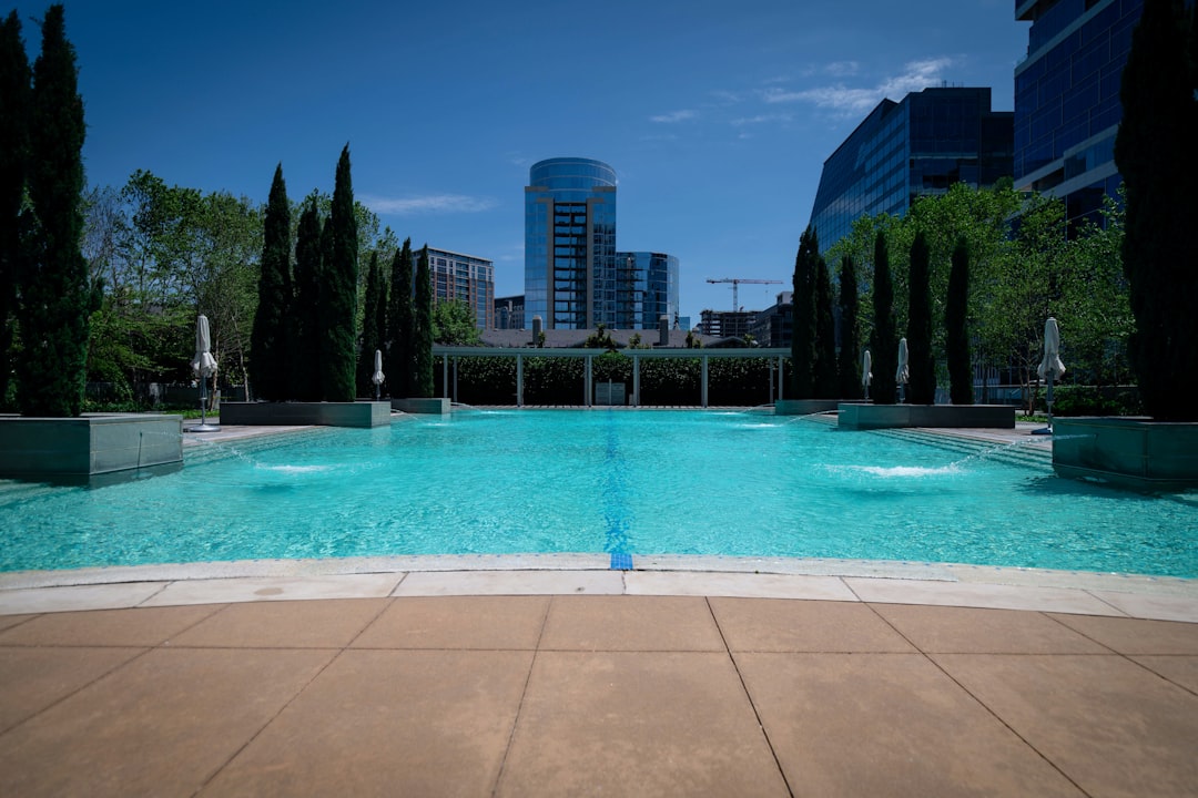 swimming pool near trees and high rise buildings during daytime,