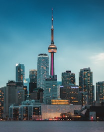 high rise buildings during night time