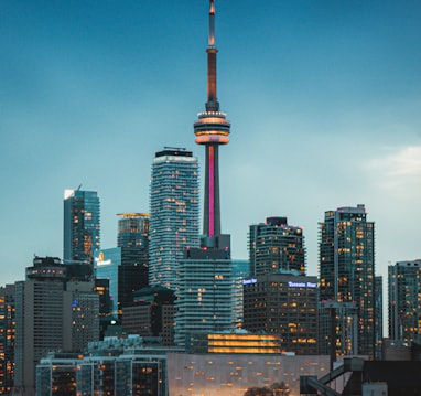 high rise buildings during night time