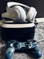 Vibrant display of colorful gaming headsets arranged neatly.