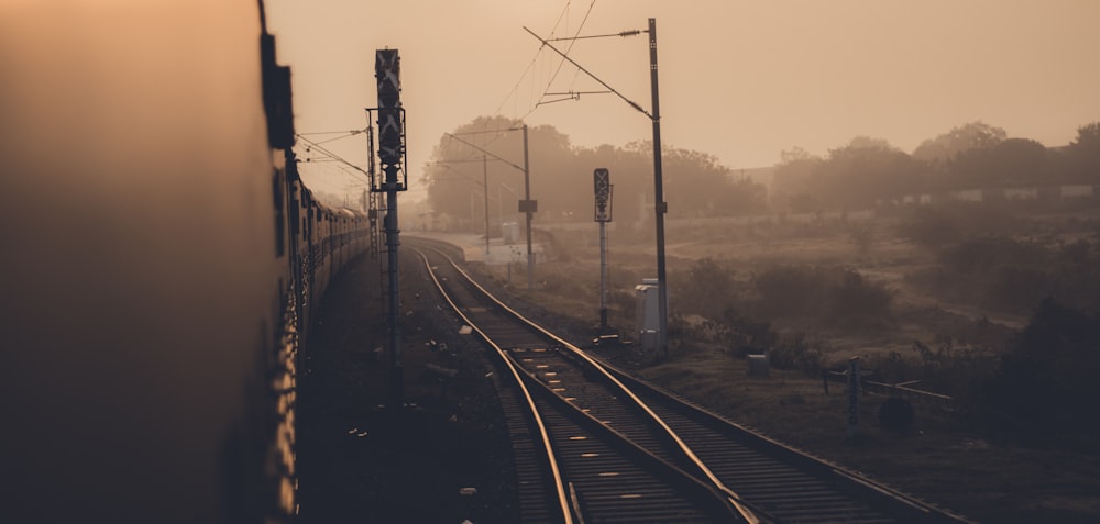 train rail road with electric posts