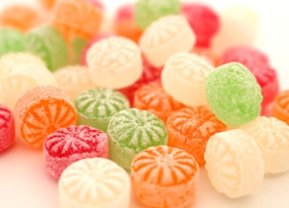 pink green and white candies