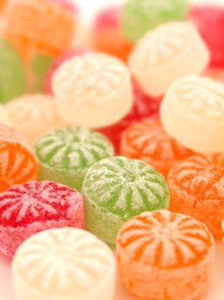 pink green and white candies