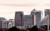 Cityscape of London with digital network overlays symbolizing online growth.