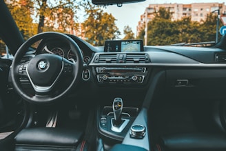 Technician installing rearview camera on a BMW vehicle.