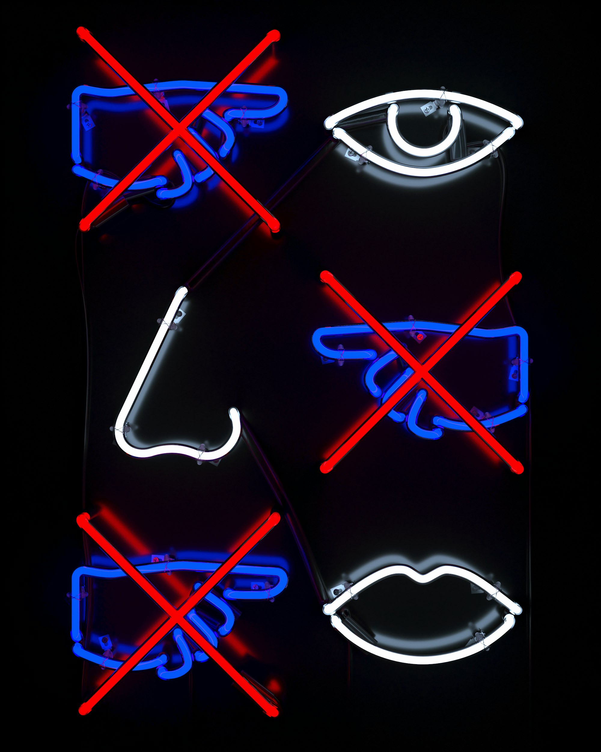 Avoid touching your eyes, nose and mouth.
Rizon Parein and Mark Sloan (Mother NY) collaborated on a series of neon posters to help stop the spread of COVID-19. Image created by Rizon Parein. Submitted for United Nations Global Call Out To Creatives - help stop the spread of COVID-19.