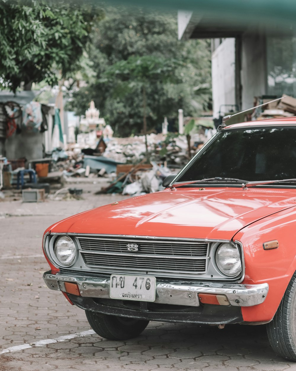 red car on the street